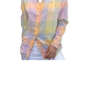 RALPH LAUREN Pastel plaid ladies button up, rainbow colors, Pristine, PM